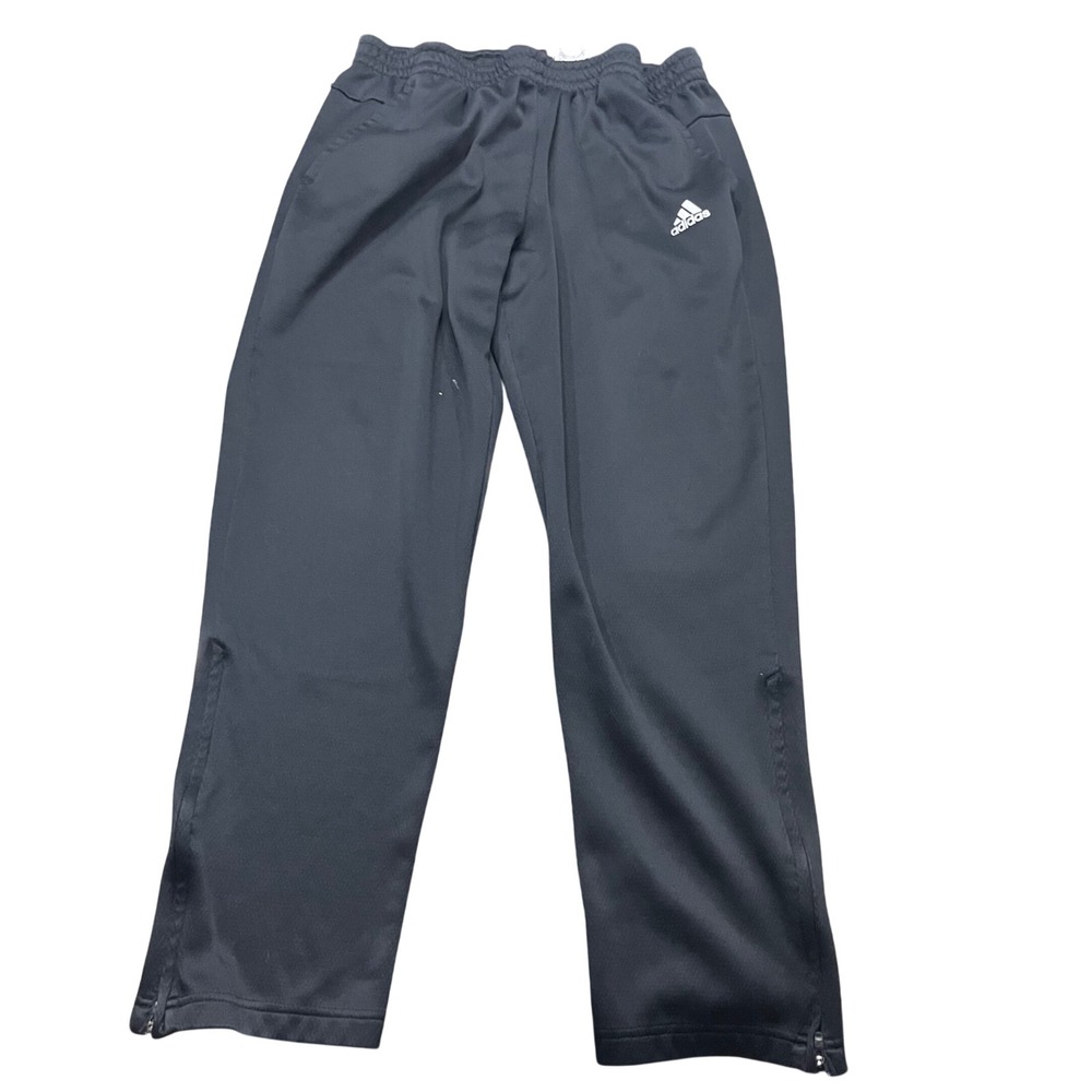 Adidas Mens Black Fleece Lined Track Pants Ankle Zip Joggers Size Large L